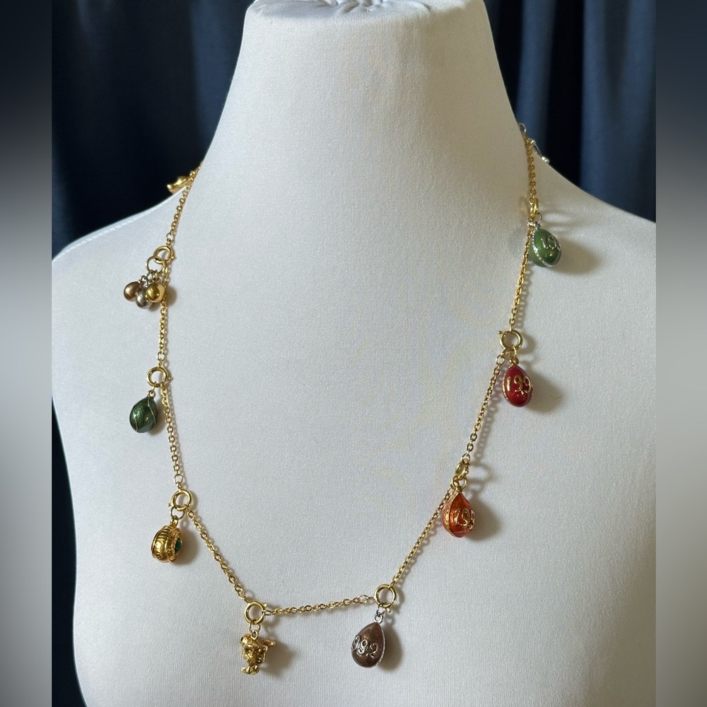 Joan Rivers 26” 12 Egg Charm Necklace 90s 1992 - 1995 Chicken Buddha Locket